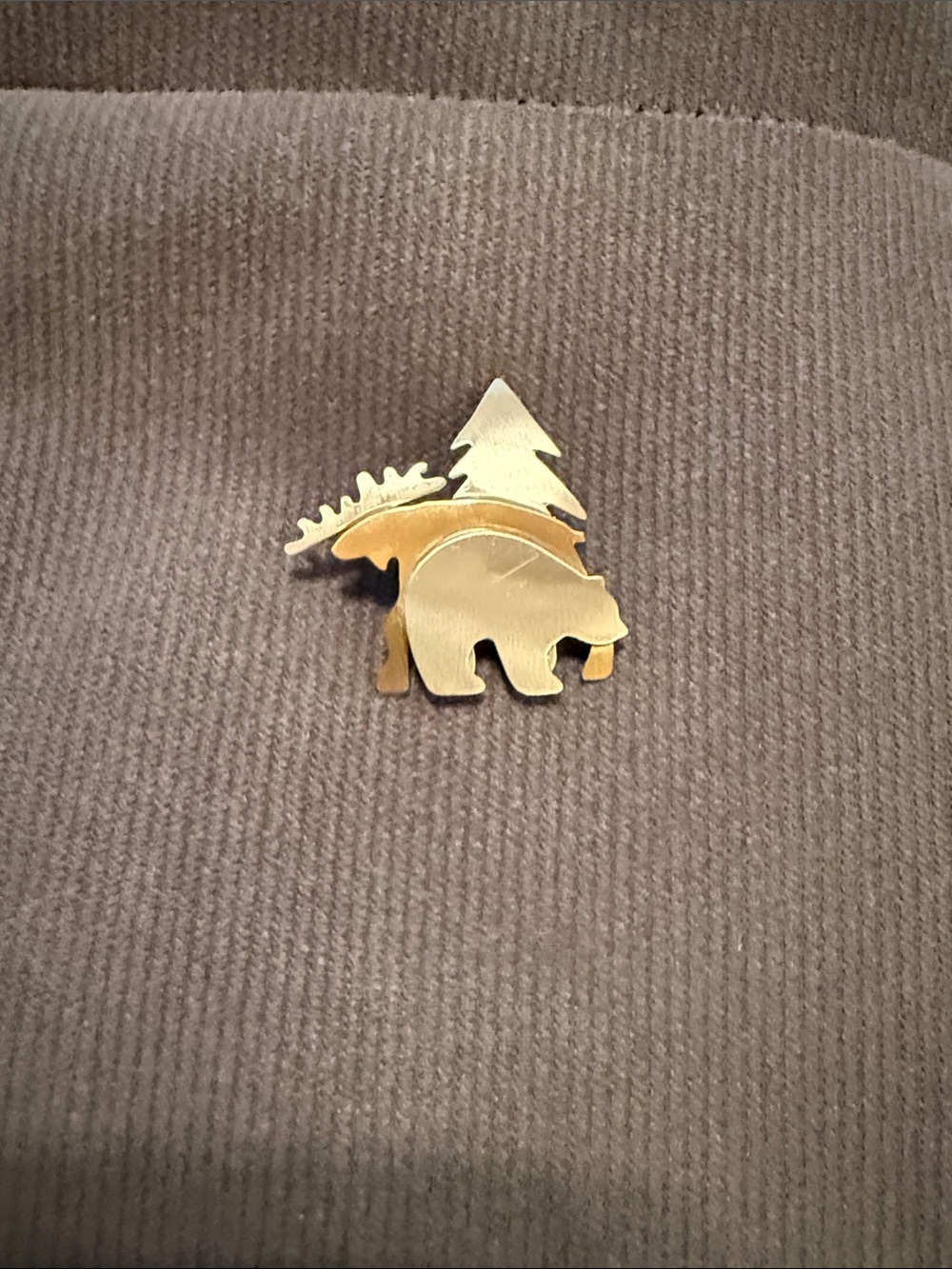 Gold Bear, Moose & Pine Tree  Brooch - Classic Nature Pin